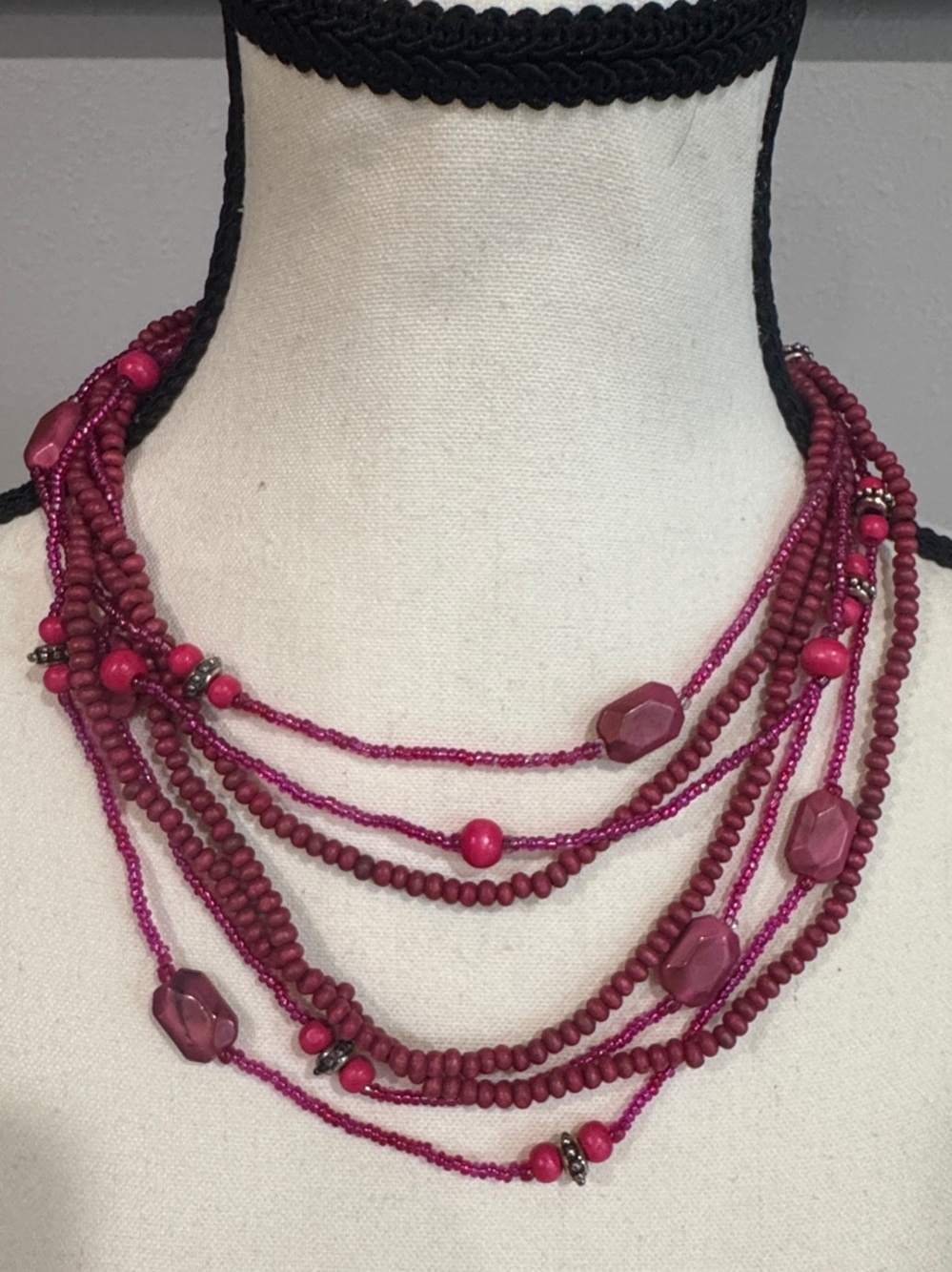 Claire's Multi-Strand Magenta Beaded Necklace